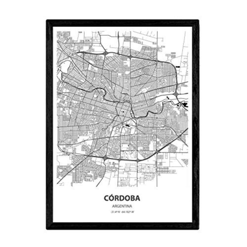 POSTER Karte Von Cordoba - Argentinien A4 Schwarzer Rahmen - Schwarz, Papier (29.7/5/21cm) - Nacnic