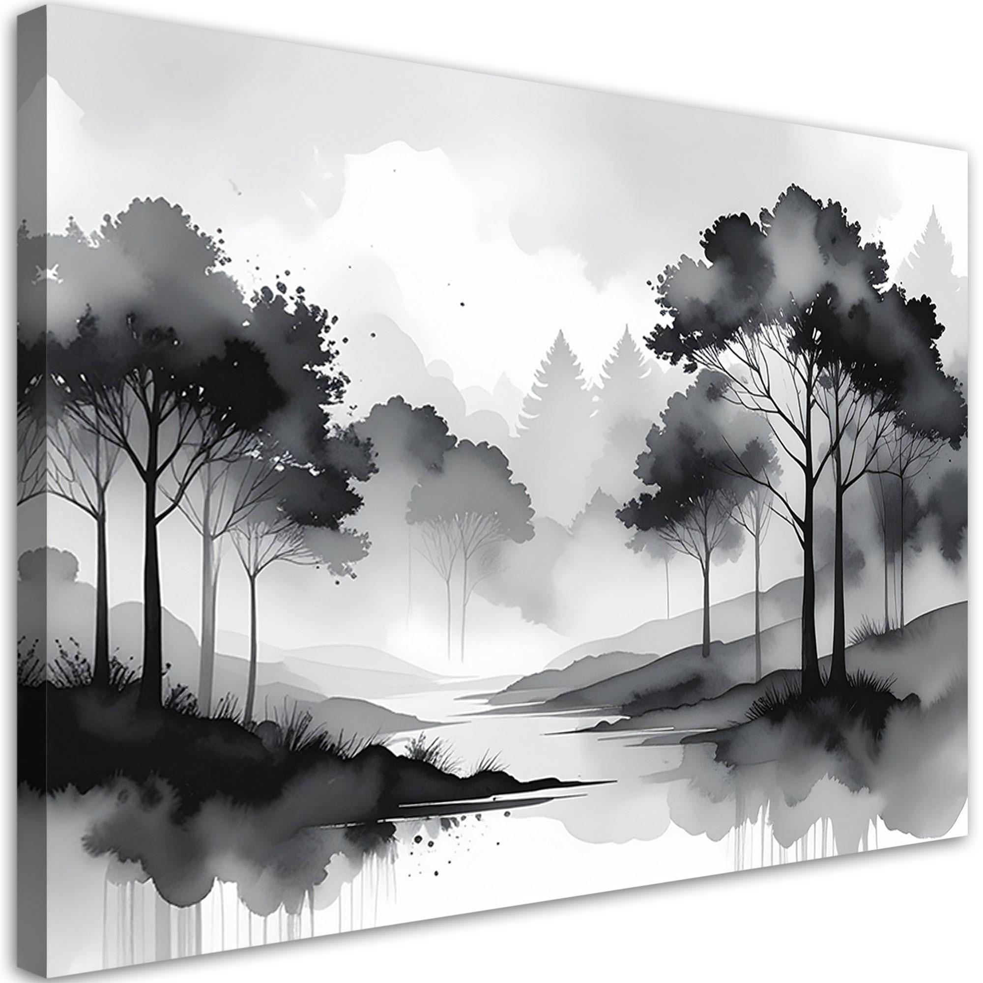 LEINWANDBILDER, Landschaft Landschaft schwarz und weiß - Schwarz, Textil (45/30cm) - Feeby