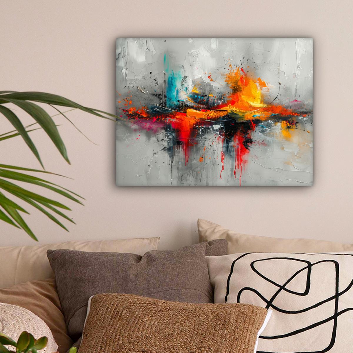 LEINWANDBILD Moderne Kunst - Orange - Grau - Abstrakt Wandbild 40x30 cm - Hellgrau, Textil (40/30cm) - MuchoWow