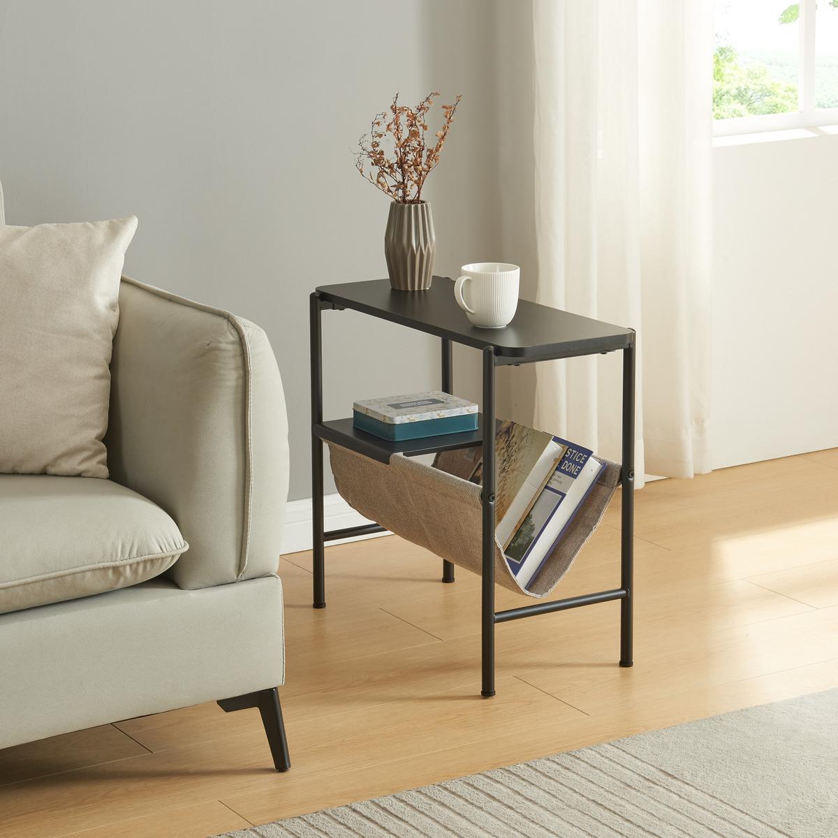 BEISTELLTISCH Samnanger - Schwarz, Holzwerkstoff/Textil (60/28/53cm) - [en.casa]
