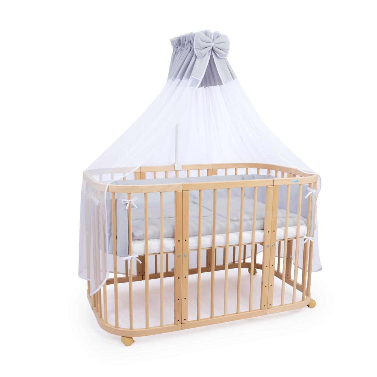 BABYBETT NATUR, 7in1 mit Matratze - Naturfarben/Grau, Holz (73/123cm) - waldin