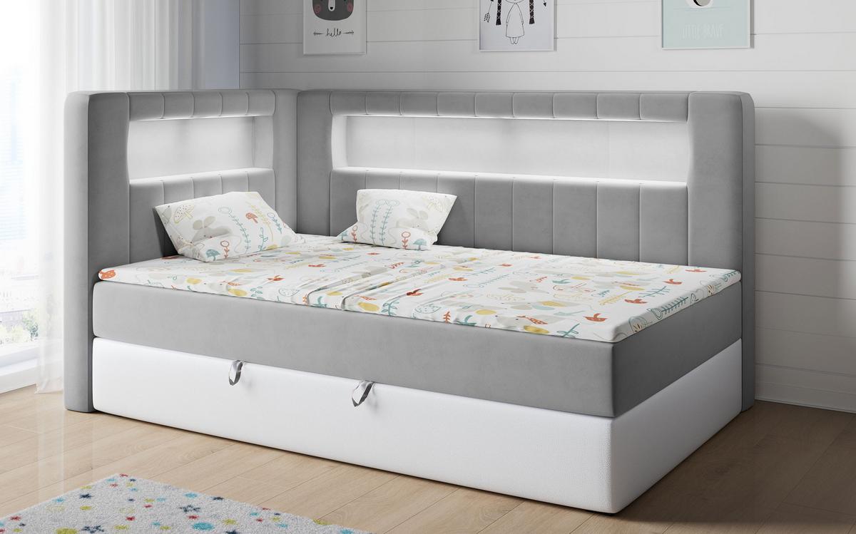 BOXSPRINGBETT JUNIOR GOLD 3 90/200 Grau/Weiß - linke Seite - Weiß/Grau, Holz/Textil (90/200cm) - MKS