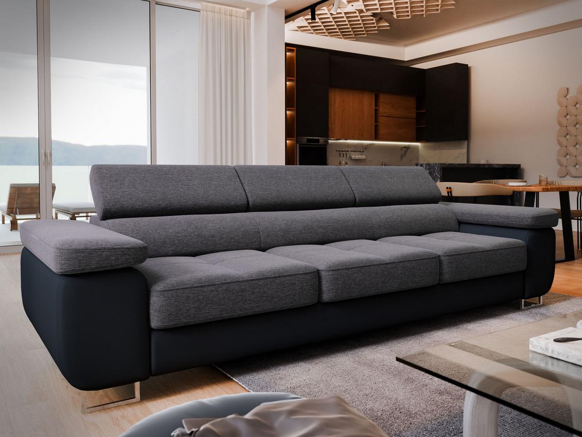SCHLAFSOFA MOSINE Grau Velours-Stoff mit Schlaffunktion - Schwarz/Grau, Holz (276/98/87cm) - MASSENO
