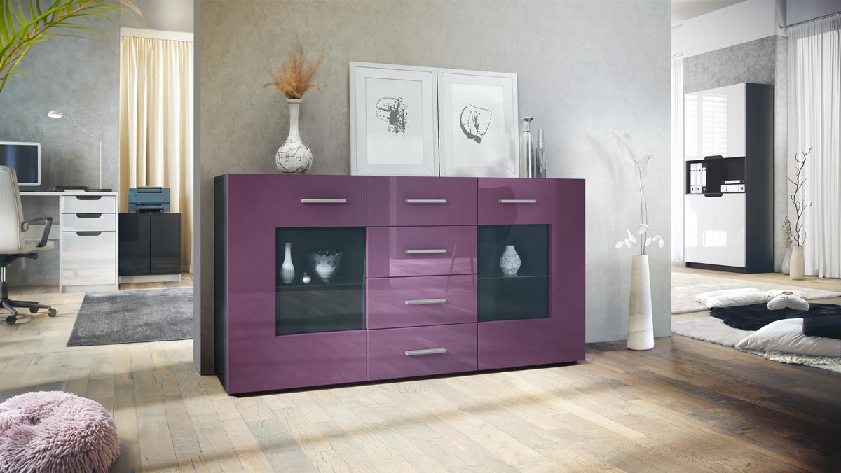 SIDEBOARD Noah Brombeer Hochglanz - Brombeere, Holzwerkstoff (139/72/35cm) - Vladon