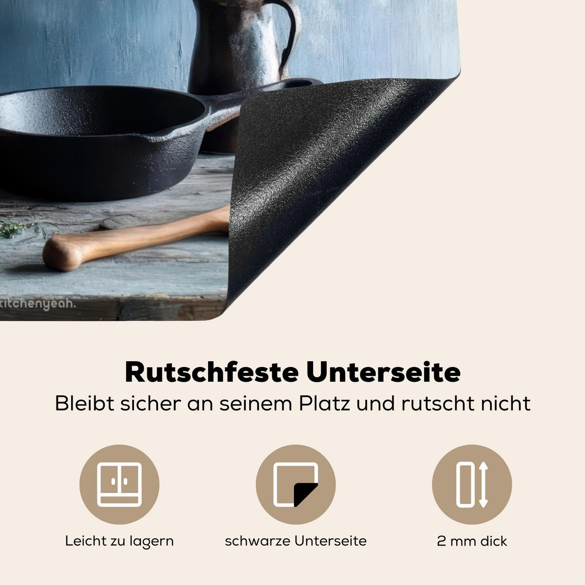 HERDABDECKPLATTE Stilleben - Kräuter - Rustikal Abdeckung Ceranfeld 59x51 cm - Blaugrau, Kunststoff (59/51/0.2cm) - MuchoWow