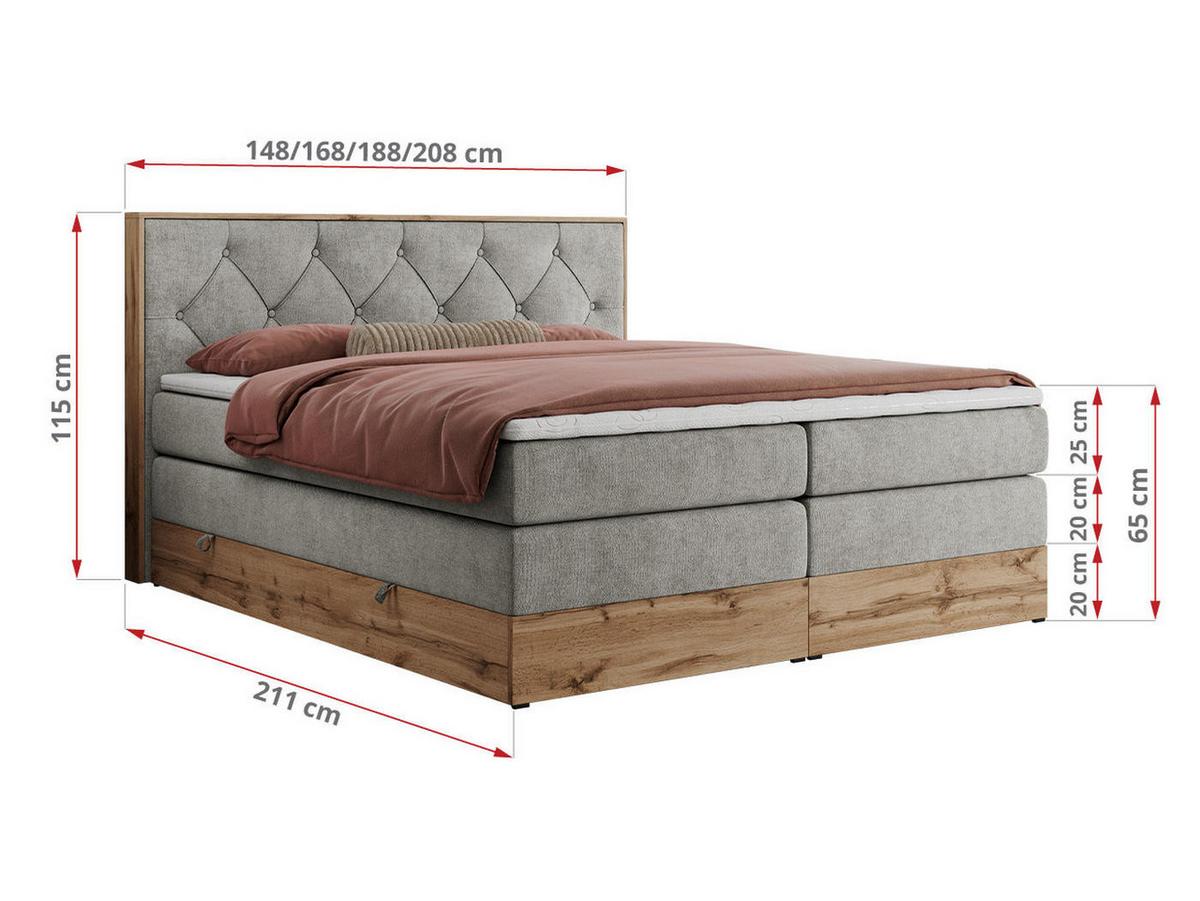 BOXSPRINGBETT VENETO KING 200/200 Hellgrau Struktur - H4 - Hellgrau, Holz/Textil (200/200cm) - MKS