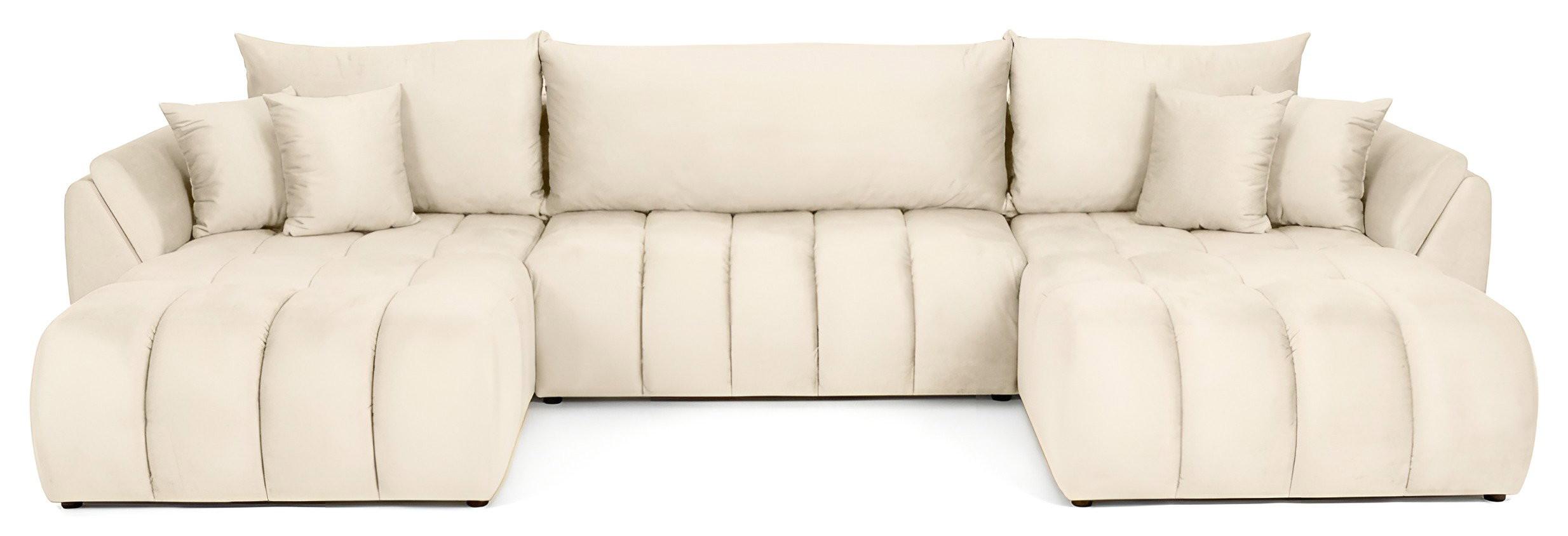 ECKSOFA Iris U mit Schlaffunktion und Bettkasten, U-Form – Beige Samt 382/184/85 cm - Ecru/Beige, Kunststoff/Textil (382/184cm) - WFL GROUP