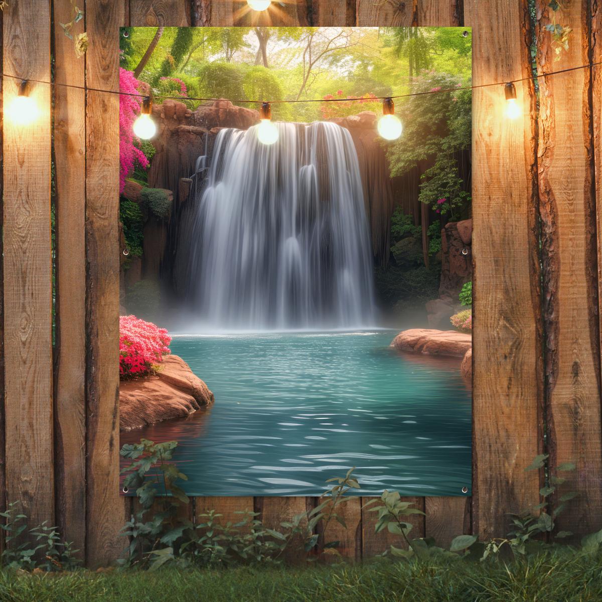 GARTENPOSTER Wasserfall - Natur - Pflanzen - Dschungel - Wasser Gartendekoration 120x160 cm - Grün, Kunststoff (120/160/0.2cm) - OnlyWow