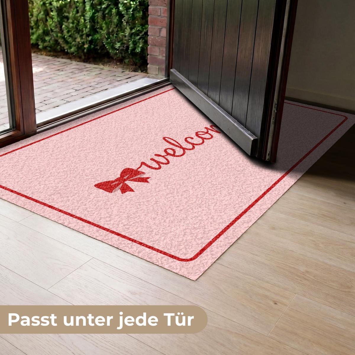 FUSSMATTE Willkommen - Schleife - Rosa Fußabtreter 120x80 cm - Rosa, Kunststoff (120/0.4cm) - MuchoWow