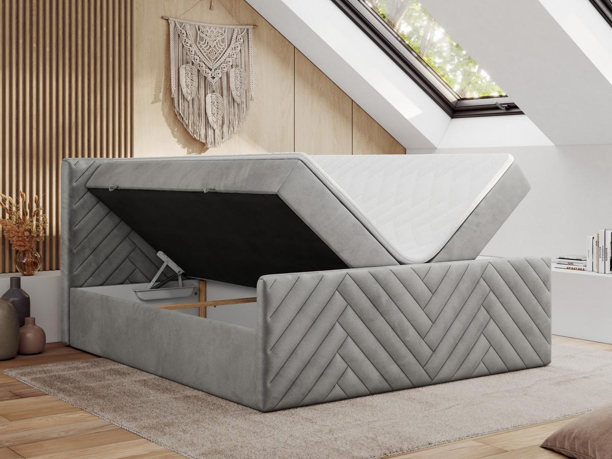 BOXBETT PARIS DUO 120/200 - Hellgrau Velvet - H3 - Hellgrau, Holz/Textil (120/200cm) - MKS