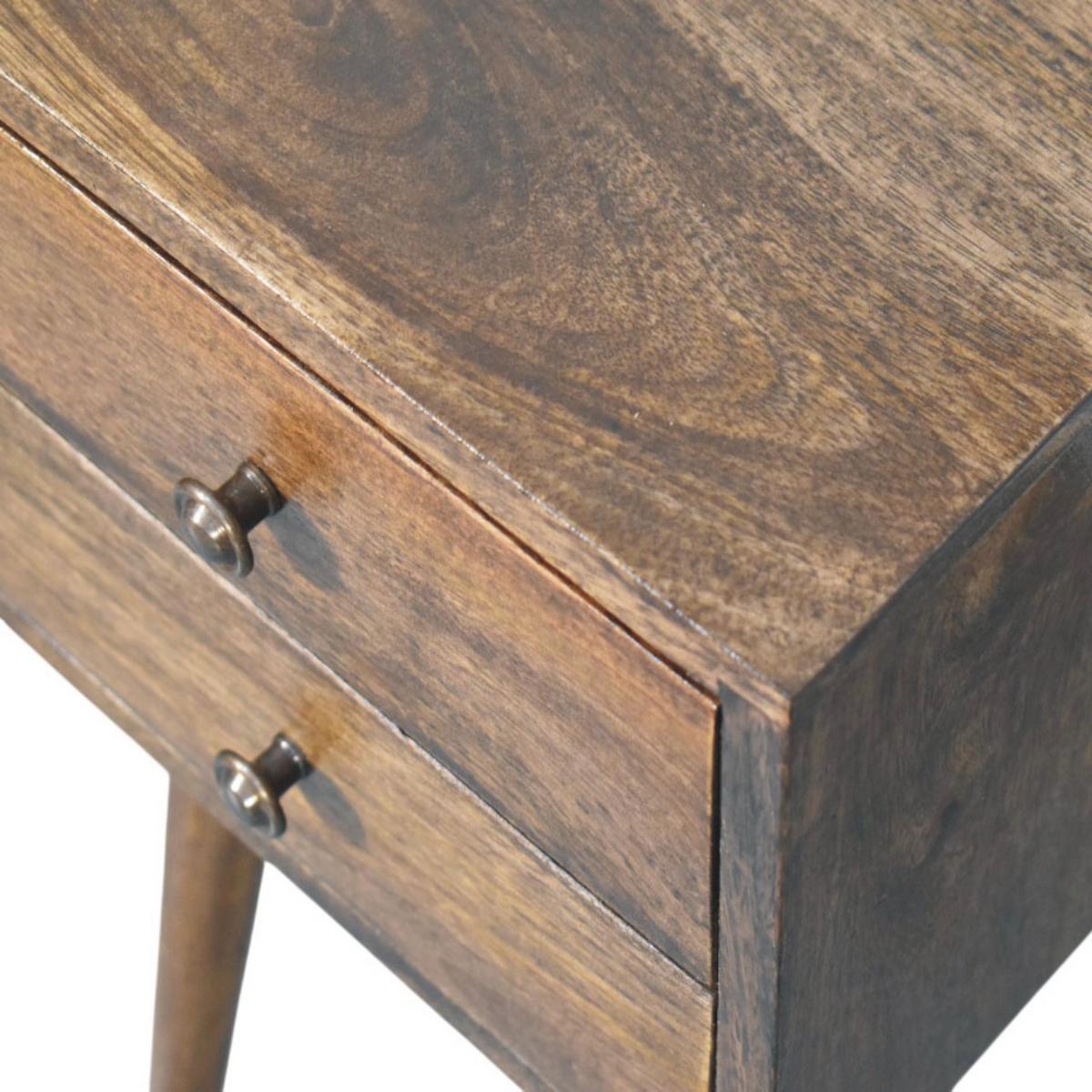 NACHTTISCH Nordic 2 Schubladen Klassisches Grau - Dunkelbraun/Messingfarben, Mangoholz/Holz (30/57/30cm) - Artisan Furniture