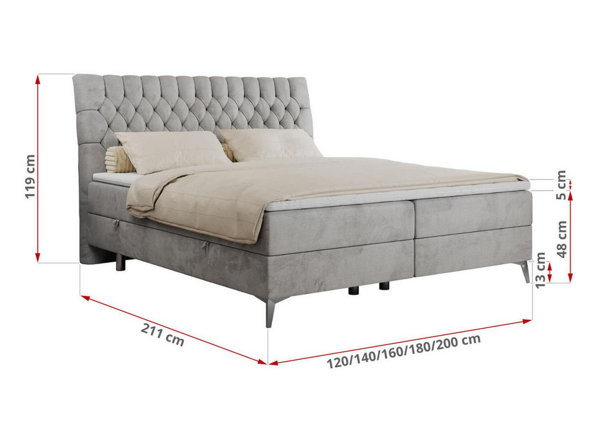 BOXBETT MILEN 160/200 Hellgrau Velvet - H3 - Hellgrau, Holz/Textil (160/200cm) - MKS