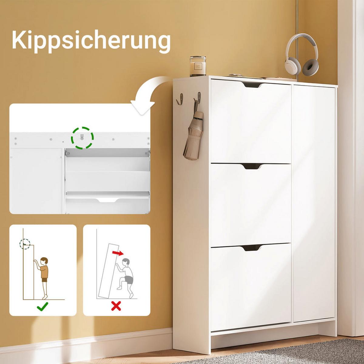 SCHUHKIPPER schmal 24 cm, Schuhschrank Weiß - Weiß, Holzwerkstoff (84/121/24cm) - SoBuy