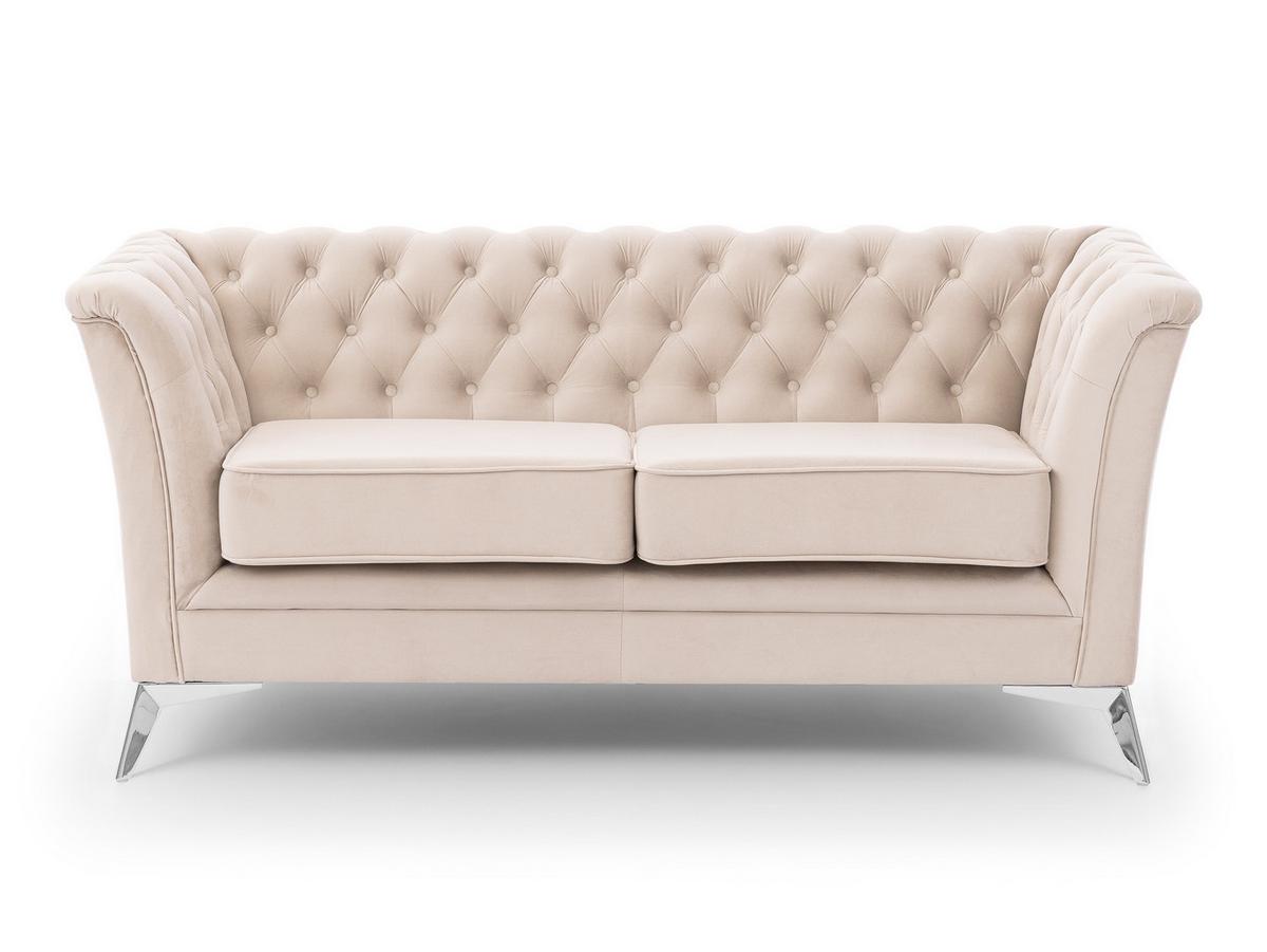 CHESTERFIELD-SOFA 2-sitzer Whitby Beige Samt mit silbernen Füßen - Beige/Silberfarben, Holz/Textil (175/78/82cm) - S-Style Möbel