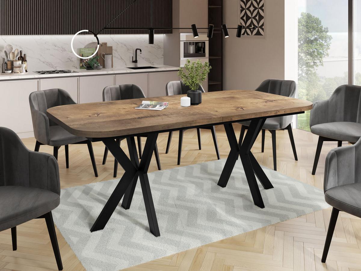 ESSTISCH Olivia ausziehbar rechteckig, Lefkas Eiche 200-280/100/76 - Alteiche/Schwarz, Holzwerkstoff/Metall (100/280/76cm) - WFL GROUP