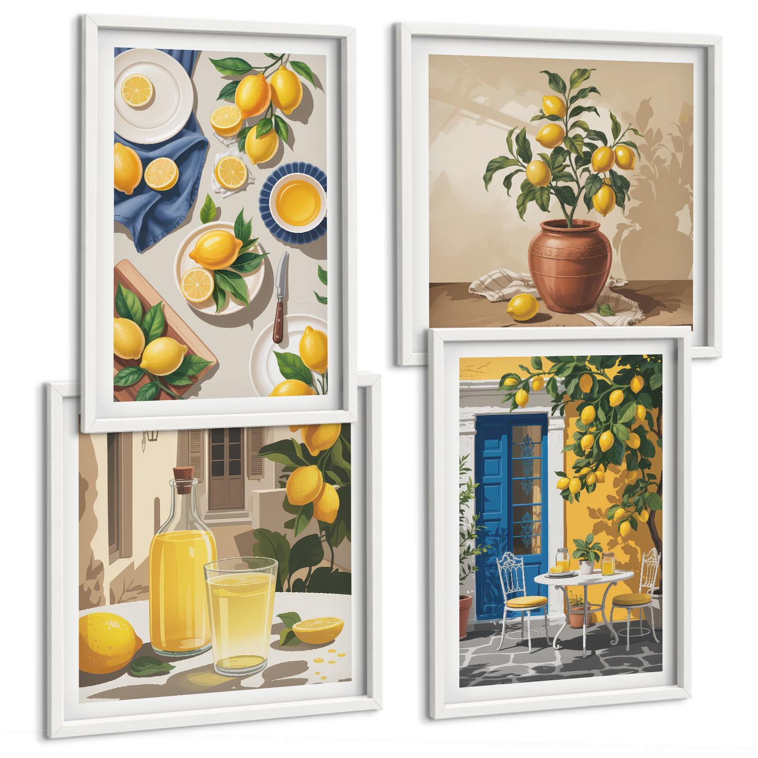 BILDER SET 4er Set - 50x50 cm & 40x60 cm Weißer Rahmen - Zitronengarten mit Getränken - Weiß, Kunststoff (50/50cm) - TULUP