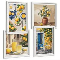 BILDER SET 4er Set - 50x50 cm & 40x60 cm Weißer Rahmen - Zitronengarten mit Getränken - Weiß, Kunststoff (50/50cm) - TULUP