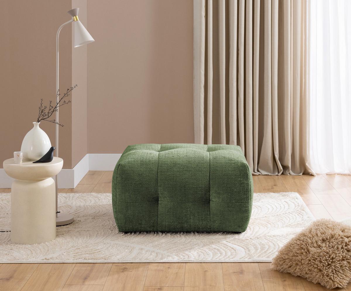 POLSTERHOCKER mit raffinierten Steppungen, zu passendem Sofa, Wellenunterfederung, Chenille-Bezug Grün / 21055 - Schwarz/Grün, Kunststoff/Textil (87/46/68cm) - luma-home
