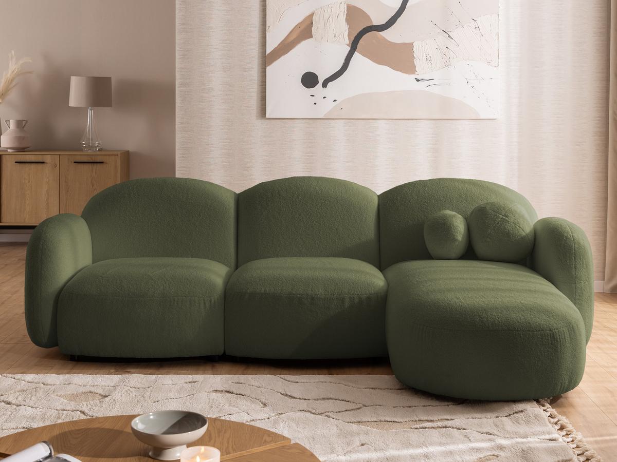 ECKSOFA Nuvola mit abgerundetem Design Grün Bouclé-Stoff - Ottomane Rechts - Schwarz/Grün, Holz/Kunststoff (268/146cm) - S-Style Möbel