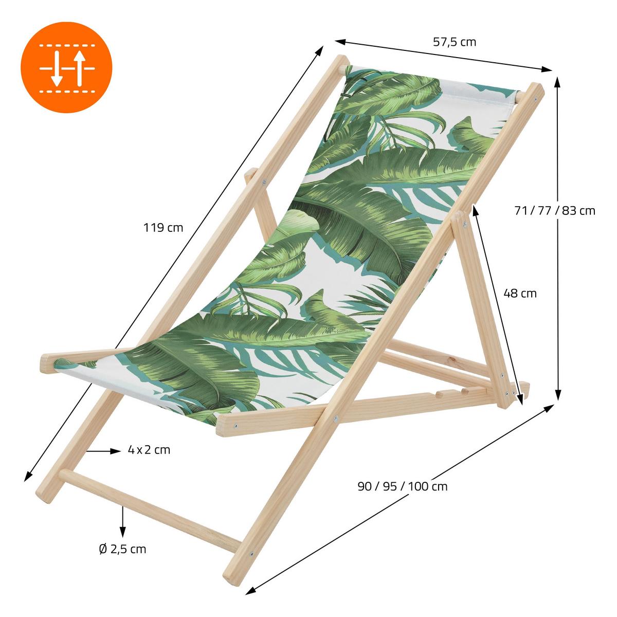 LIEGESTUHL 3er Set Tropical Grün-Weiß - Waldgrün, Holz (57.5/83/100cm) - ECD-Germany