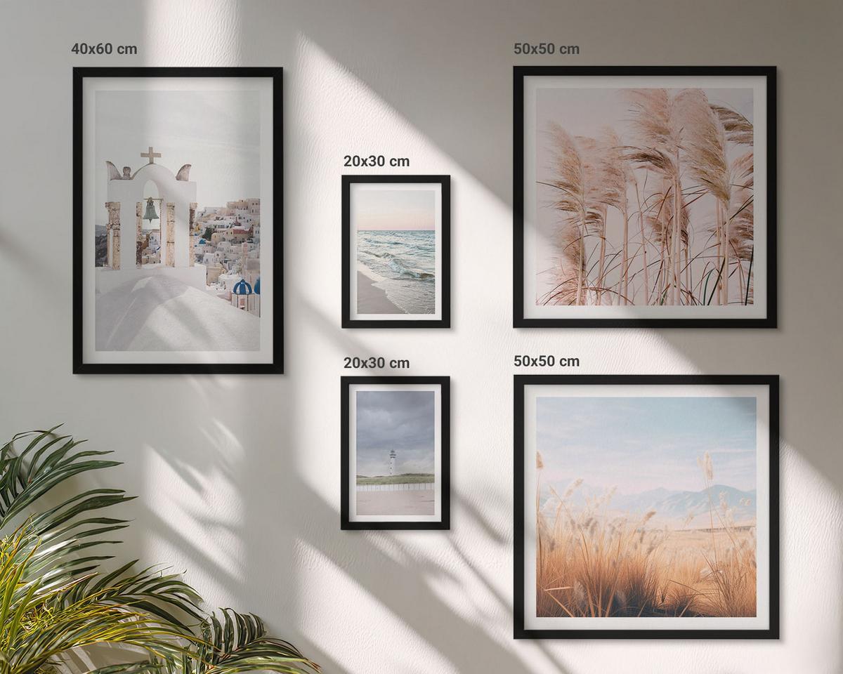 BILDER SET 5er Set - 50x50 cm & 20x30 cm & 40x60 cm Schwarzer Rahmen - Pflanzen, Meereswellen, Aussicht, Häuser - Schwarz, Kunststoff (40/60cm) - TULUP