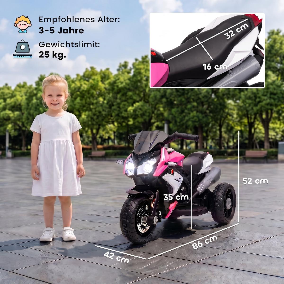 KINDER-ELEKTROMOTORRAD Kunststoff Metall Rosa - Rosa, Kunststoff (86/42/52cm) - HOMCOM