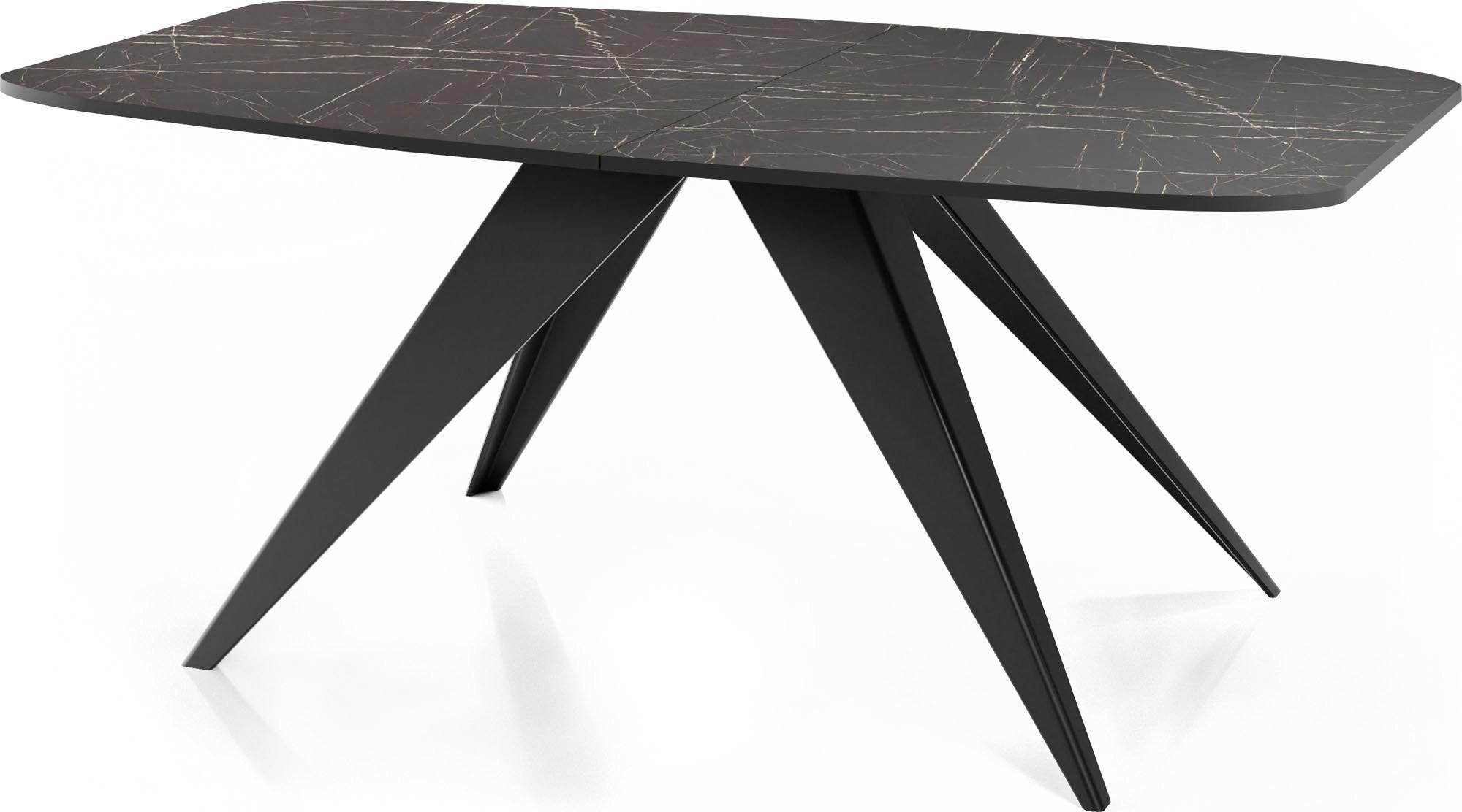 ESSTISCH Foster rechteckig ausziehbar, Marmor Schwarz 180-218/90/76 cm - Anthrazit/Schwarz, Holzwerkstoff/Metall (90/220/76cm) - WFL GROUP