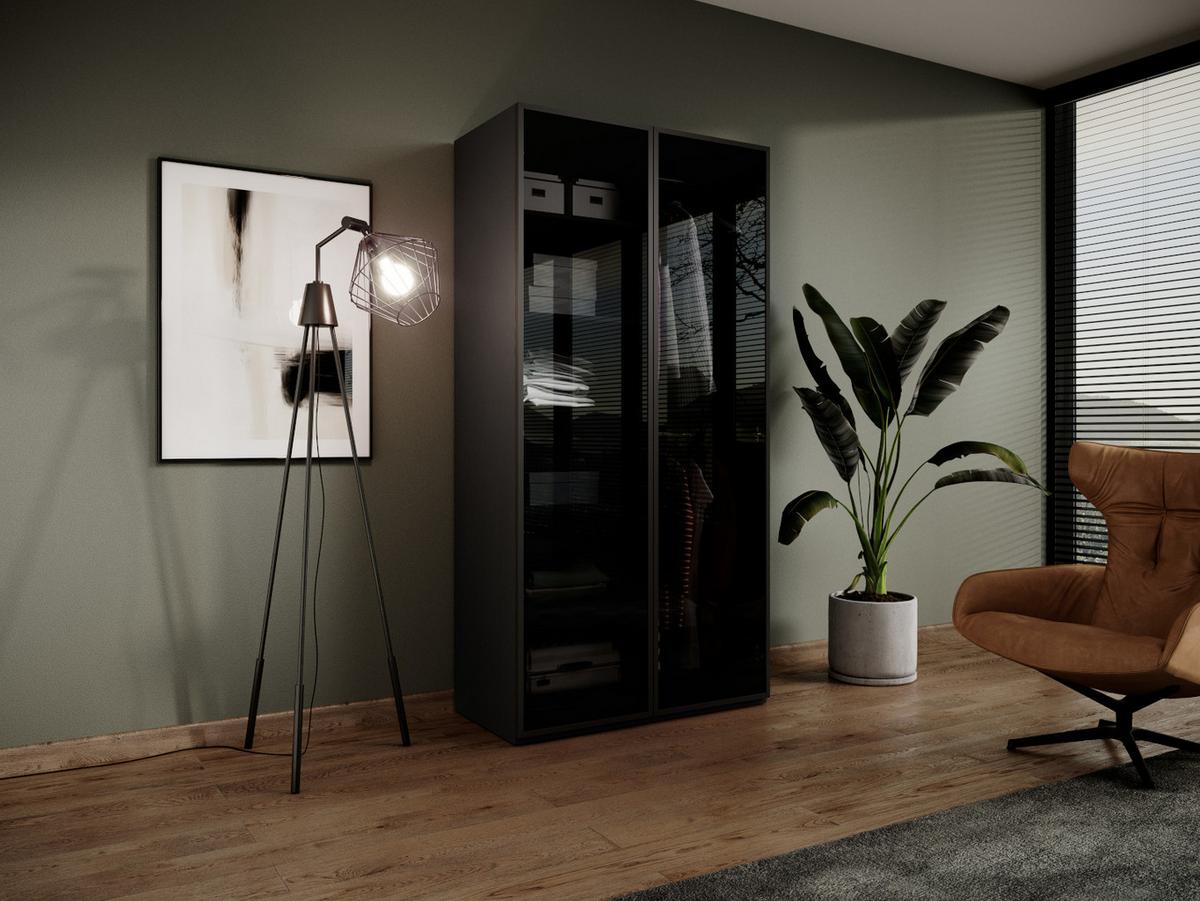 DREHTÜRENSCHRANK ATELIO 101/200/51 cm Modern Kleiderschrank 2-türig Schwarz - Schwarz, Holzwerkstoff (101/200/51cm) - MASSENO