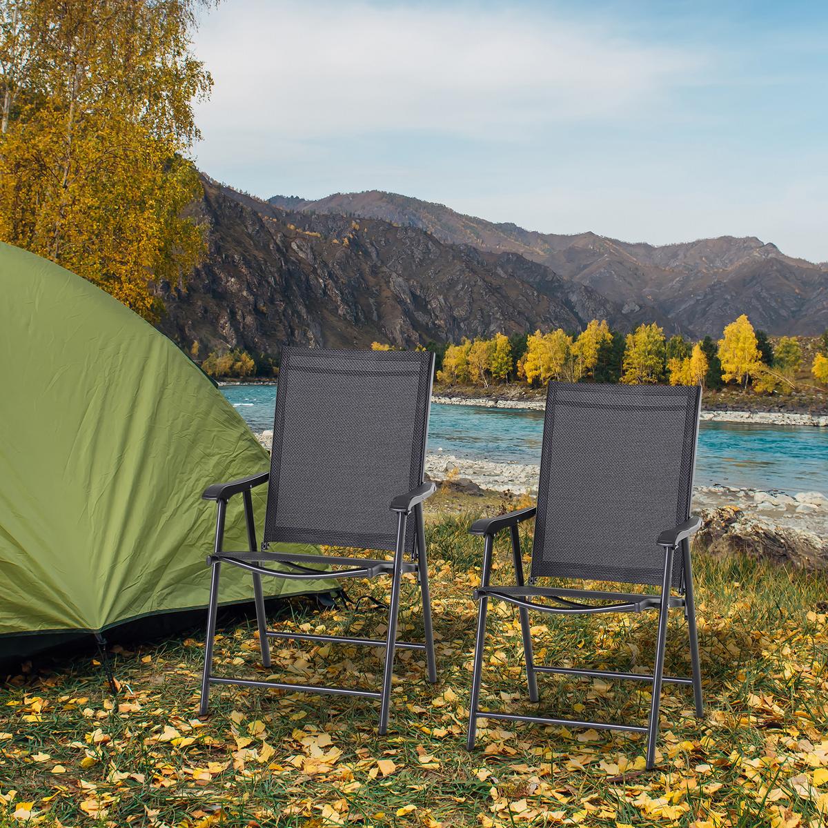 KLAPPSTUHL mit Armlehne 2er-Set Campingstuhl Angelstuhl Metall Schwarz - Schwarz, Metall (64/94/58cm) - Outsunny