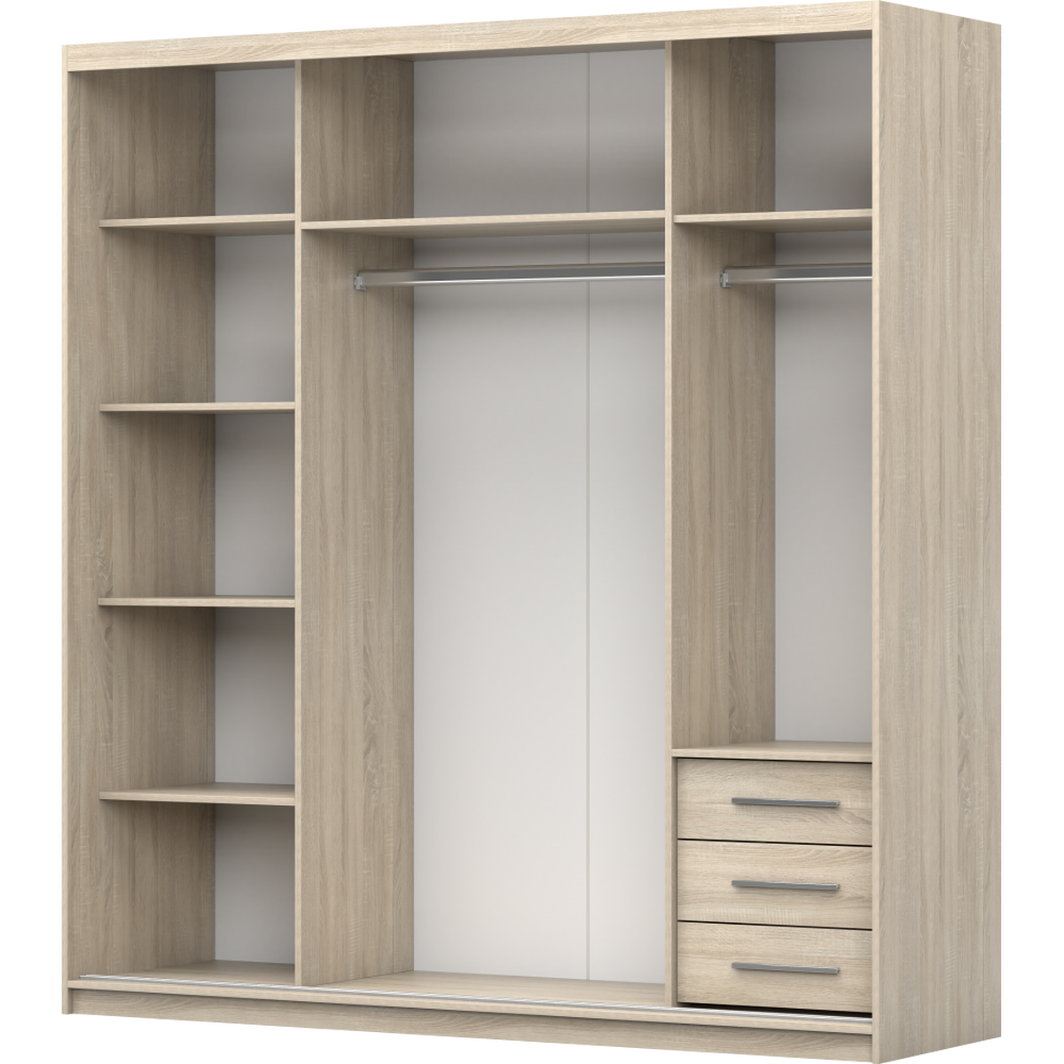 SCHWEBETÜRENSCHRANK 203/218/61/ cm 2-türig Pola 38 Sonoma Eiche/Weiß - Alufarben/Weiß, Glas/Holzwerkstoff (203/218/61cm) - imoebel24