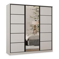 SCHWEBETÜRENSCHRANK PINA 200/205/58 cm 3-türig mit Spiegel und 4 Schubladen Weiß - Weiß, Holzwerkstoff (200/205/58cm) - MASSENO