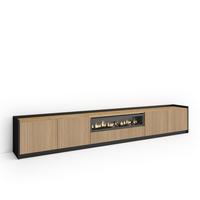 LOWBOARD, Eiche und Schwarz, 310/37/50cm, Elektrokamin. - Eichefarben, Holzwerkstoff (310/50/37cm) - Skraut Home