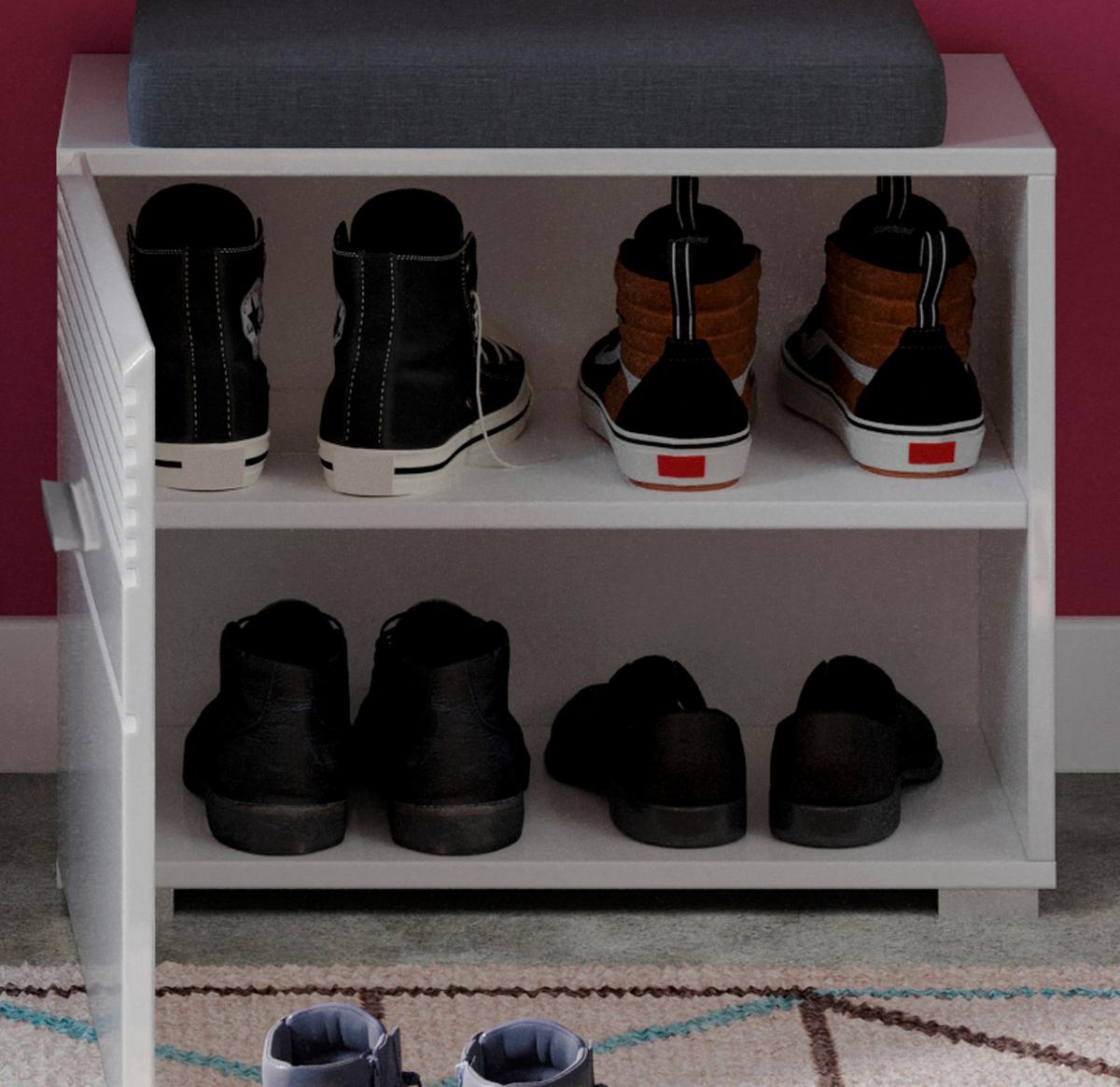 SITZBANK weiß Hochglanz 60 cm Garderobenbank mit Stauraum, Schuhschrank - Weiß Hochglanz/Silberfarben, Holzwerkstoff/Kunststoff (50/33/4cm) - Inn.Furn