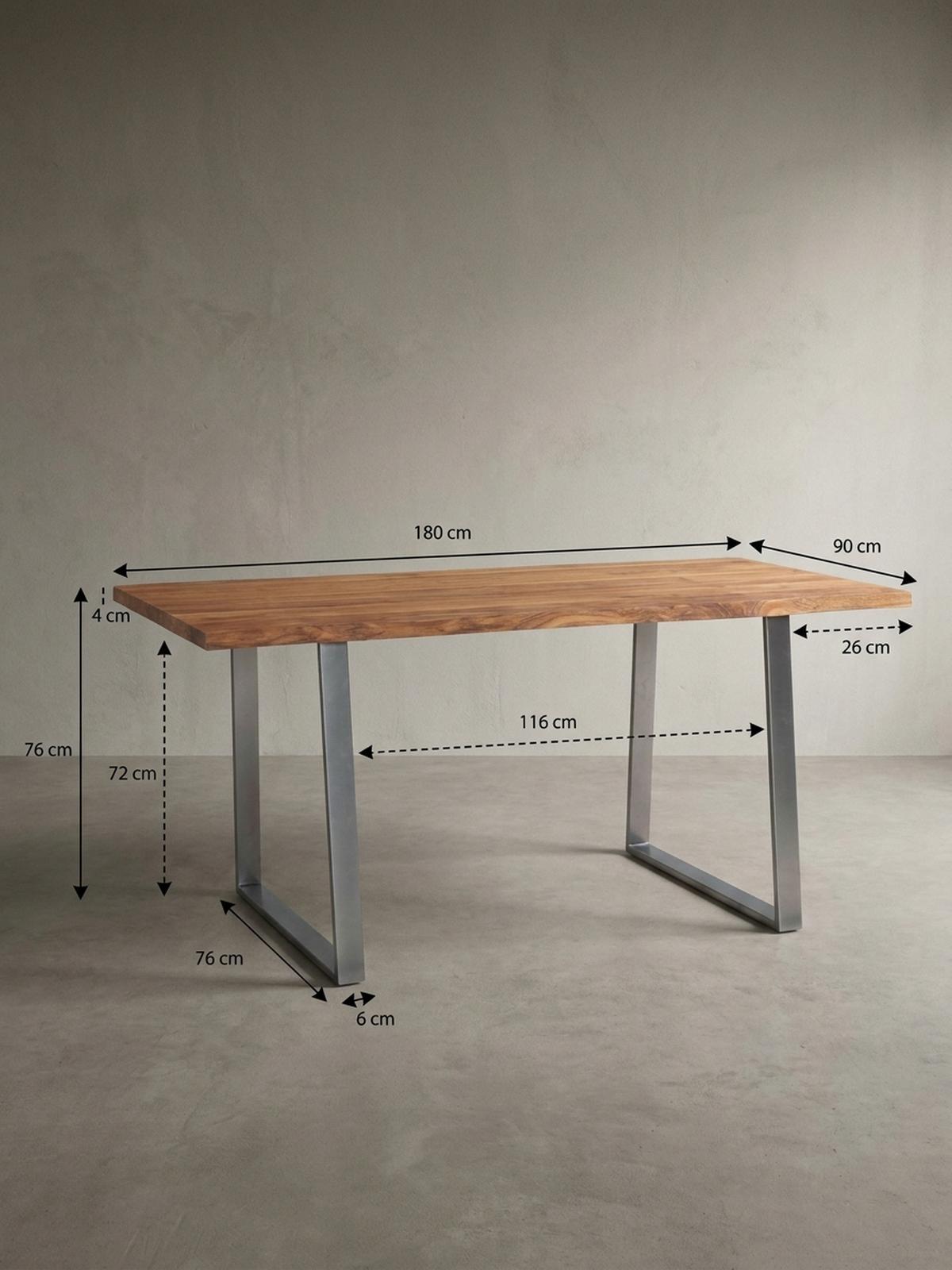 SCHREIBTISCH Massivholz Baumkante Chromgestell Handarbeit TARN, Goldbraun-Chrom 180x90x76 cm - Chromfarben/Braun, Holz/Metall (90/180/76cm) - KADIMA DESIGN