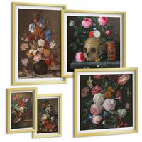 BILDER SET 5er Set - 50x50 cm & 20x30 cm & 40x60 cm Goldrahmen - Pfingstrosenporträt einer Frau für Zuhause - Goldfarben, Kunststoff (40/60cm) - TULUP