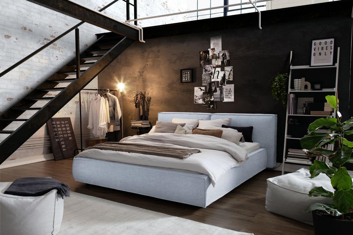 POLSTERBETT CARLO Hellblau Flachgewebe - Hellblau, Textil (200/200cm) - KAWOLA