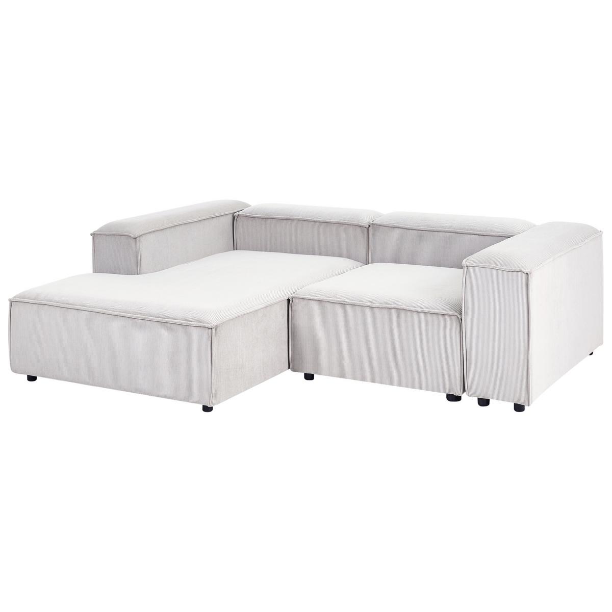 ECKSOFA Modul 3-Sitzer rechtsseitig Cremeweiß Cord mit Ottomane Ardal - Creme, Textil (240/180cm) - Beliani