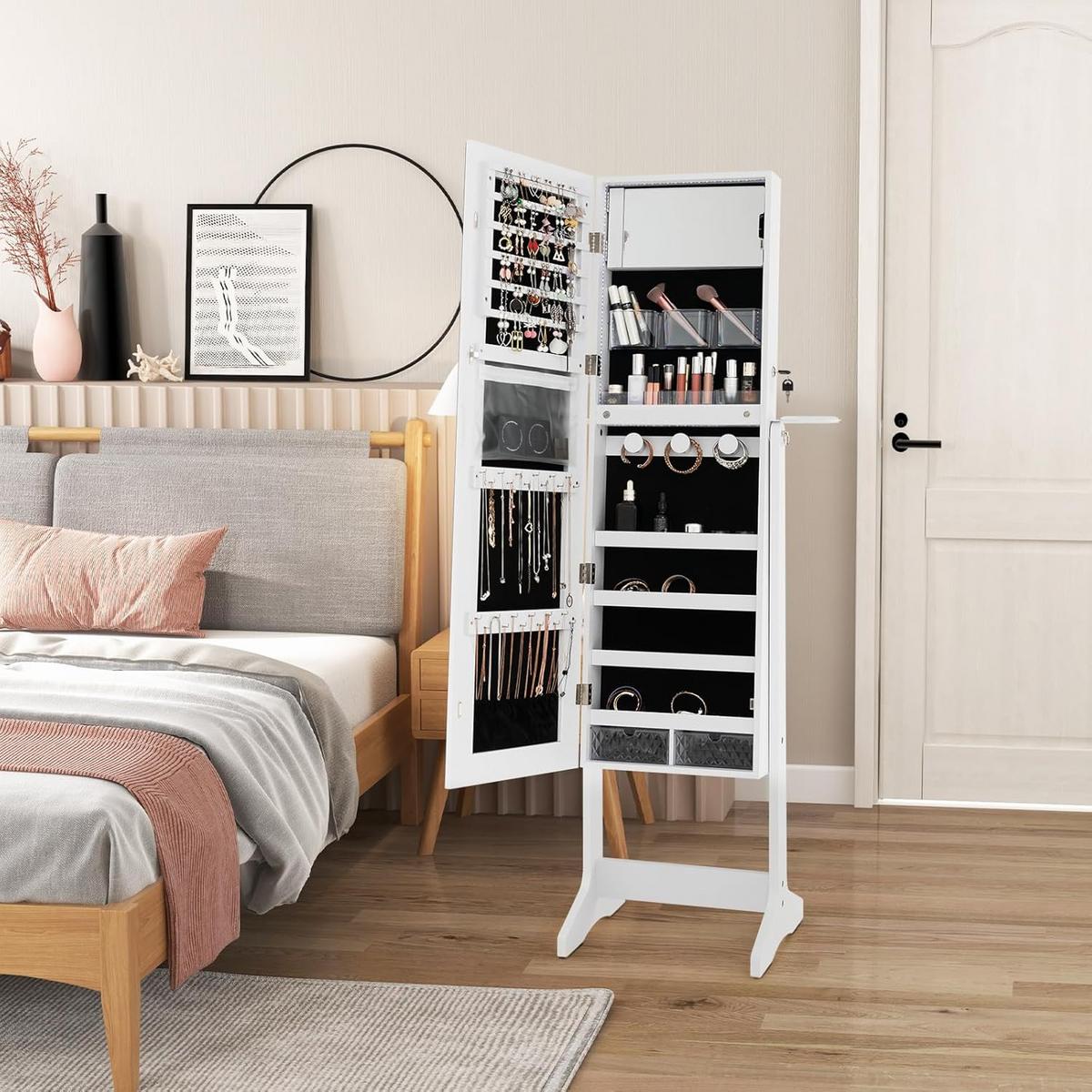 SCHMUCKSCHRANK stehend Weiß - Weiß, Holz (41/156/37cm) - COSTWAY