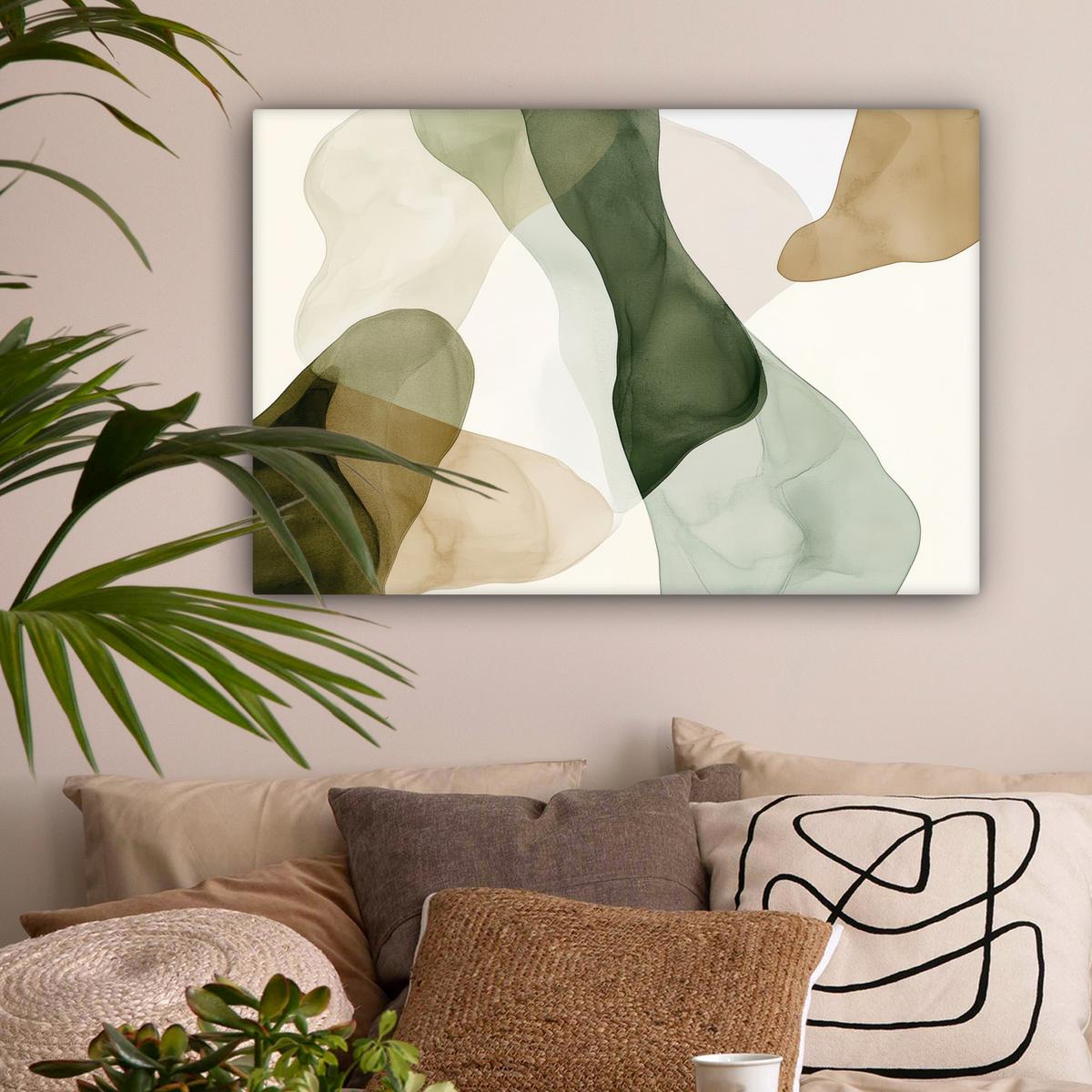 LEINWANDBILD Japandi - Abstrakt - Grün Gemälde 60x40 cm - Salbeigrün, Textil (60/40cm) - MuchoWow