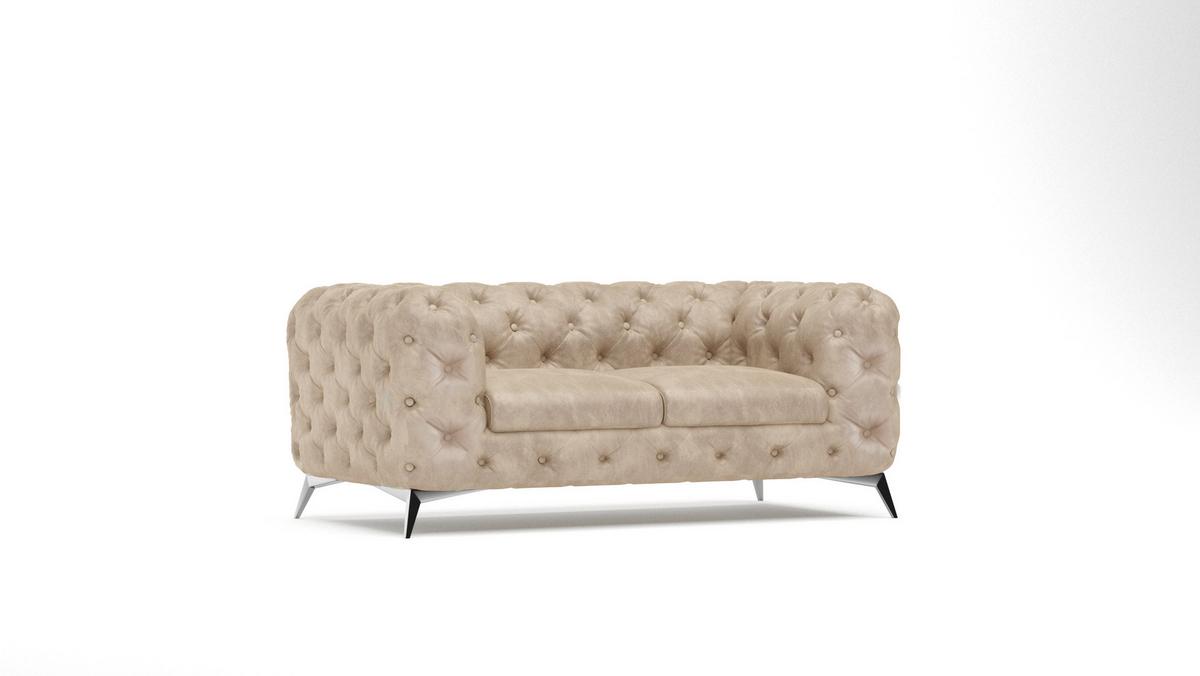 CHESTERFIELD-SOFA 2-Sitzer Quantum Beige Samt - Beige/Silberfarben, Holz/Textil (185/75/100cm) - S-Style Möbel