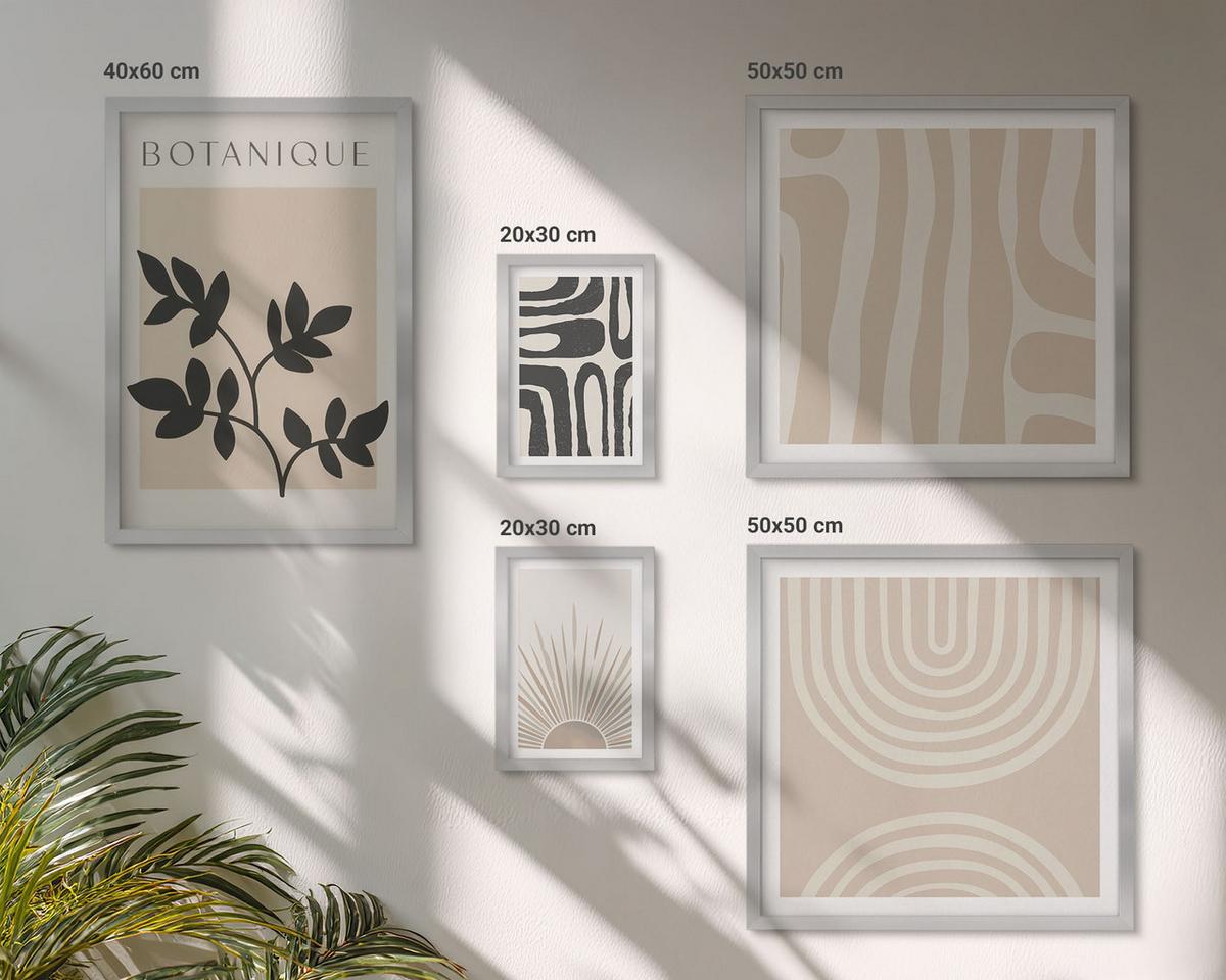 BILDER SET 5er Set - 50x50 cm & 20x30 cm & 40x60 cm Silberner Rahmen - Abstrakte Pflanzenmuster - Silberfarben, Kunststoff (40/60cm) - TULUP