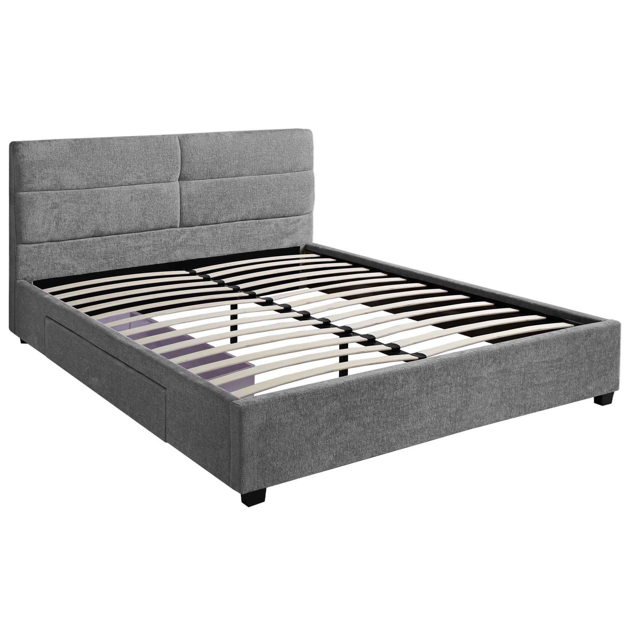 POLSTERBETT Aurea Doppelbett 160x200 cm mit Schublade, ohne Matratze, Chenille-Stoff, Grau - Schwarz/Grau, Textil (160/200cm) - Beautysofa