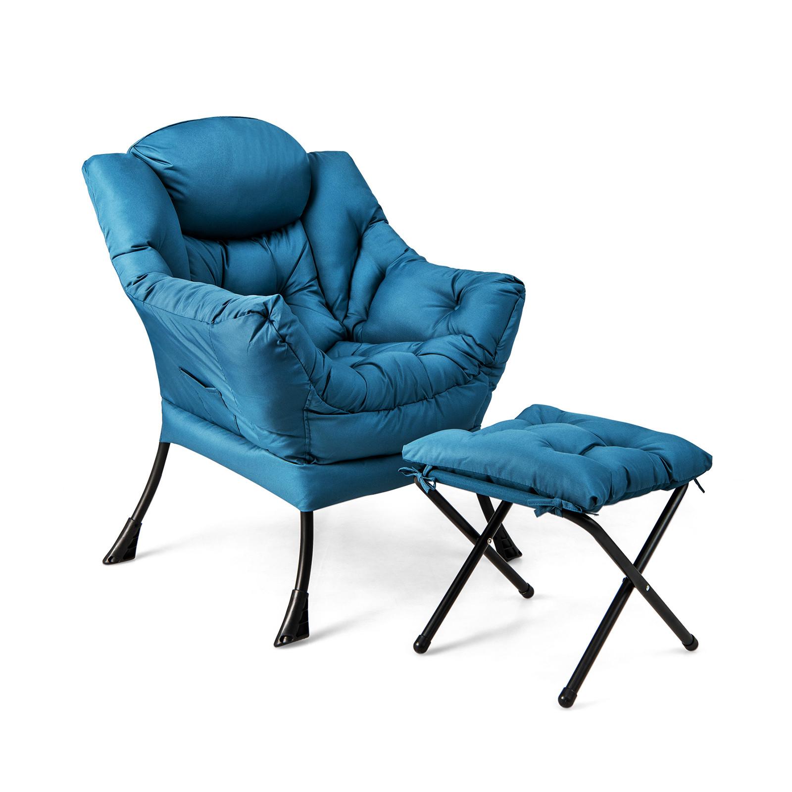 SESSEL mit Hocker Blau - Blau, Kunststoff (81/94.5/75cm) - COSTWAY