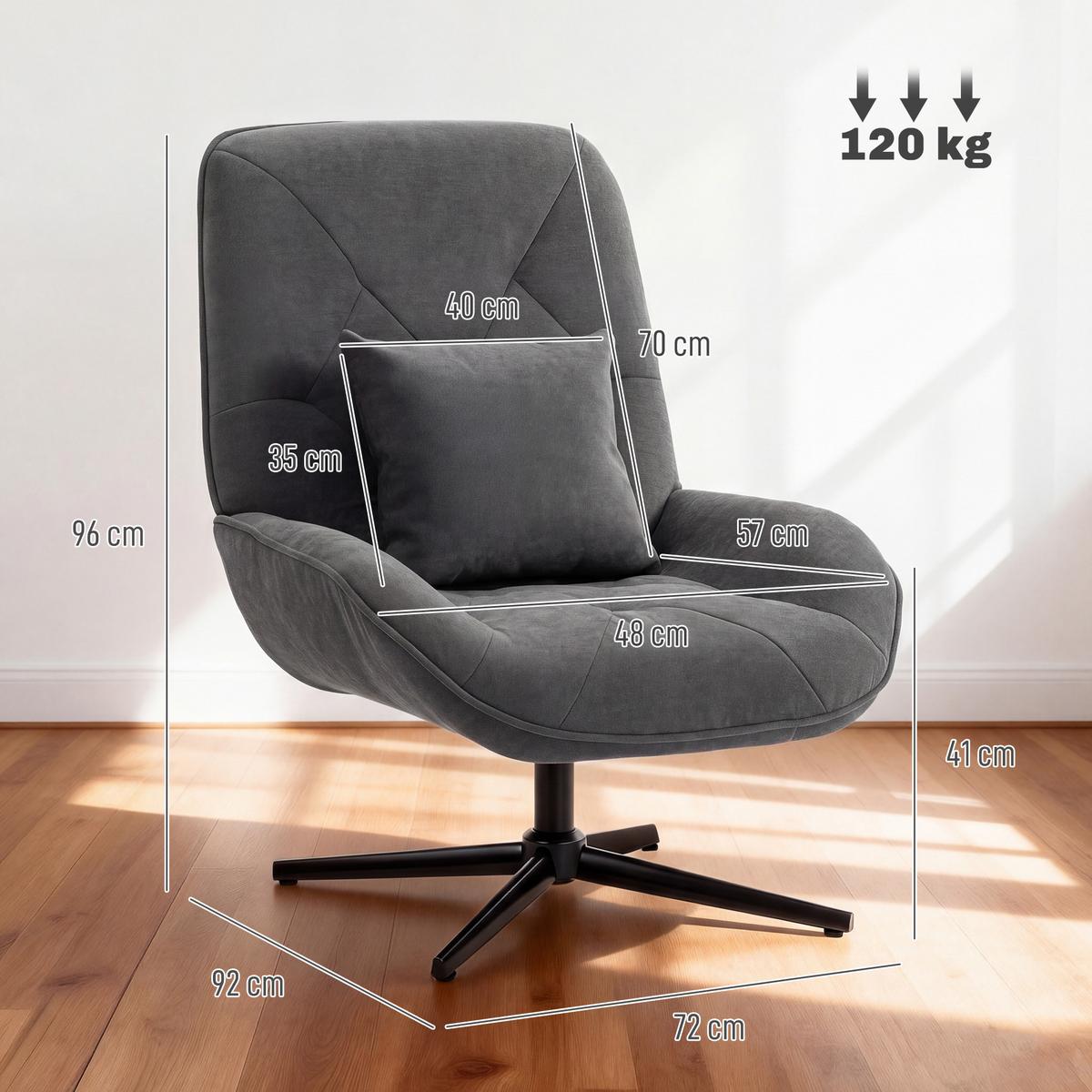 SESSEL Chenille Schaumstoff Dunkelgrau - Dunkelgrau/Schwarz, Textil/Metall (72/96/92cm) - HOMCOM