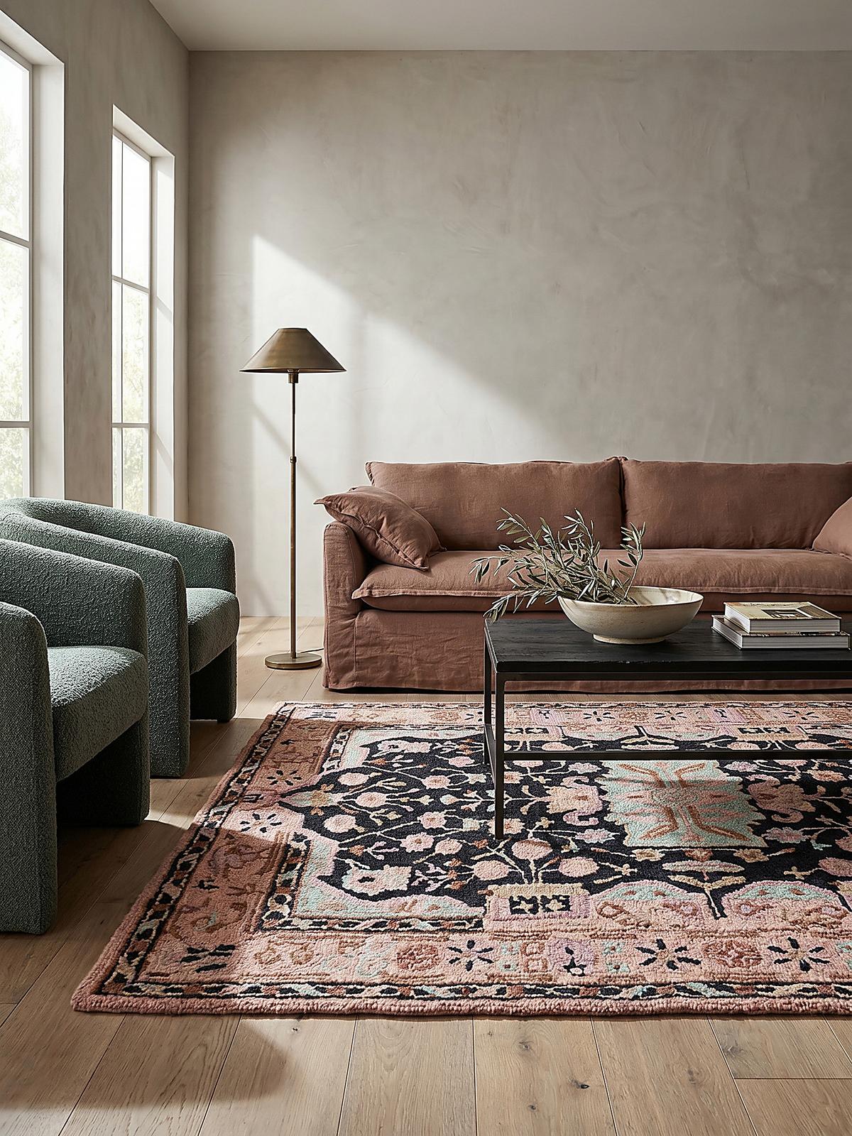 WOLLTEPPICH SOAR, mit Traditionelles Blumenmuster, Rosa-Schwarz, 160 x 230 cm - Rosa, Textil (230/160cm) - KADIMA DESIGN