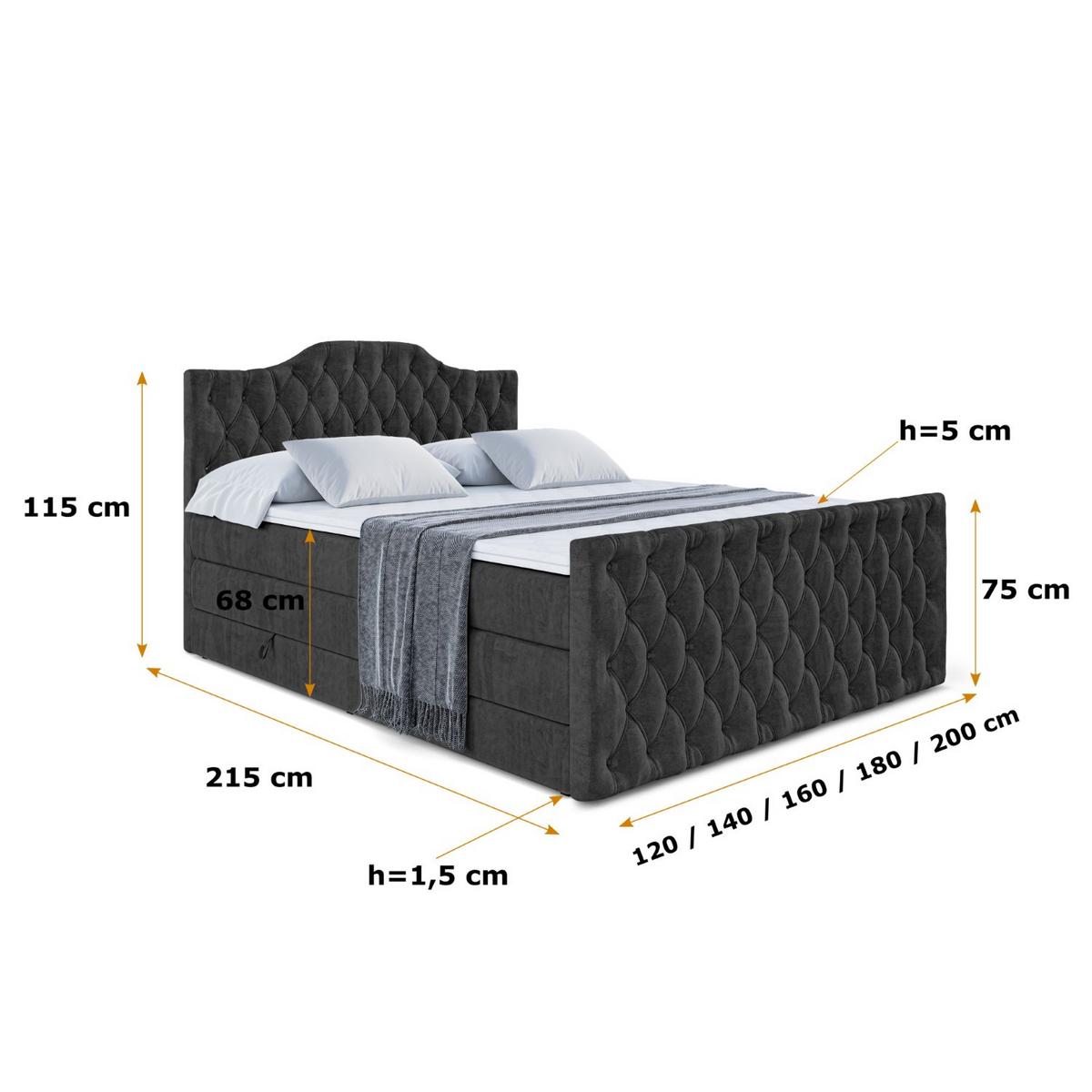 BOXSPRINGBETT VILA-1-Z KING - 140x200 - H3/H4 - Schwarz - Schwarz, Holzwerkstoff (140/200cm) - ALTDECOR