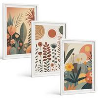 BILDER SET 3er Set - 40x60 cm Weißer Rahmen - Boho-Pflanzenmuster Natur - Weiß, Kunststoff (40/60cm) - TULUP