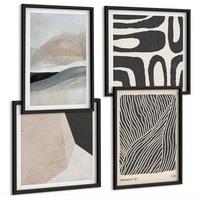 BILDER SET 4er Set - 50x50 cm & 40x60 cm Schwarzer Rahmen - Abstrakte Boho-Dekorationsmuster - Schwarz, Kunststoff (50/50cm) - TULUP