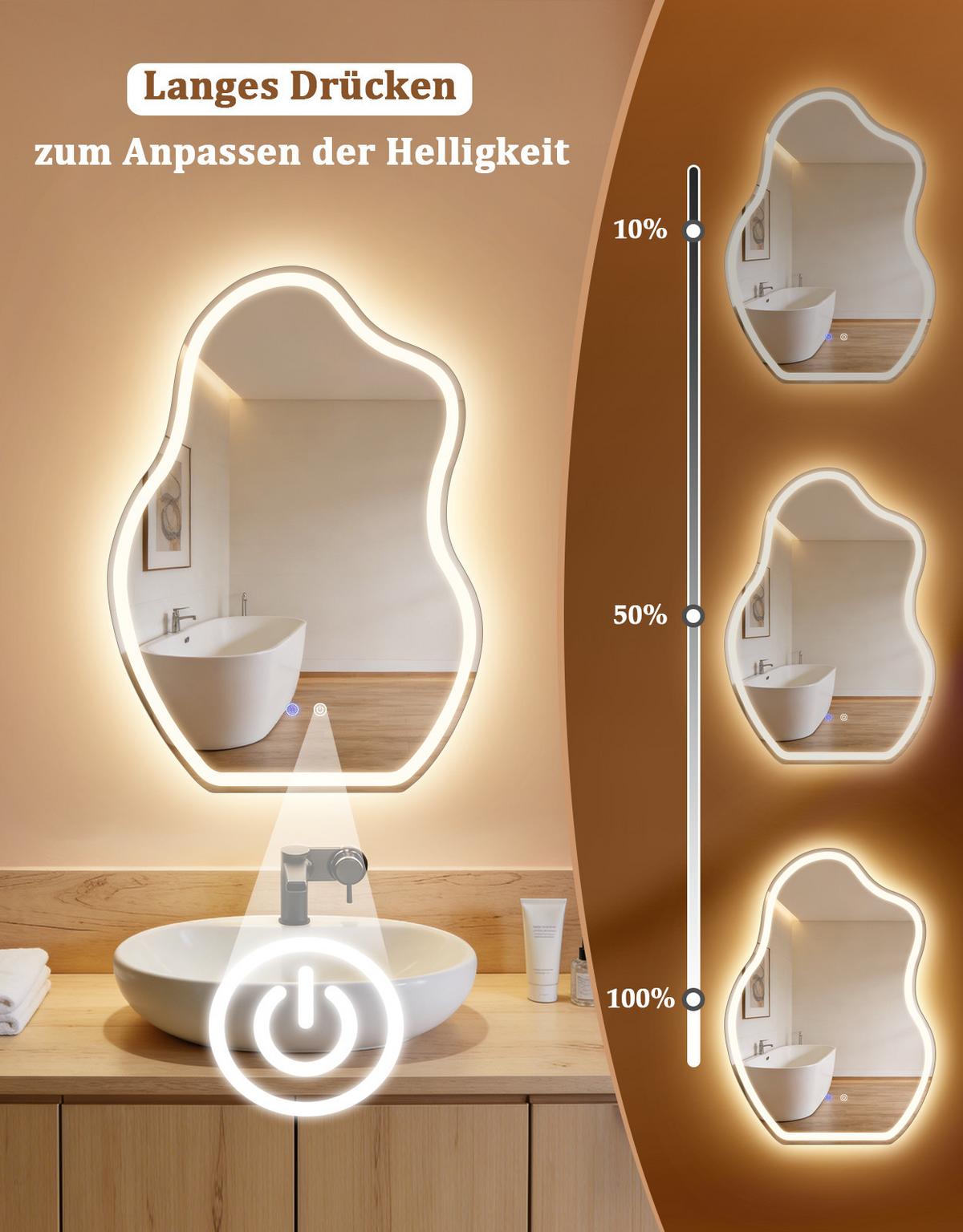 BADSPIEGEL mit Beleuchtung Jarwen 3.4/50/70 cm - Weiß, Glas (50/70/3.4cm) - ZMH