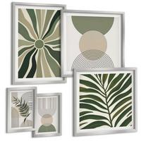 BILDER SET 5er Set - 50x50 cm & 20x30 cm & 40x60 cm Silberner Rahmen - Abstrakte Blätter im Boho-Stil - Silberfarben, Kunststoff (40/60cm) - TULUP